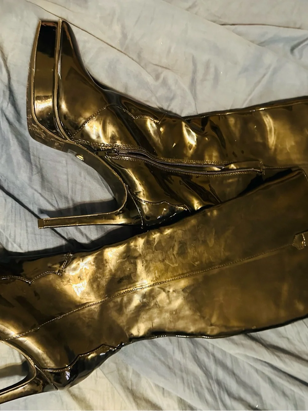 High Shine Metallic Gold Knee-High Stiletto Boots